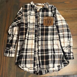 Plaid Button Down Shirt - Black and Tan